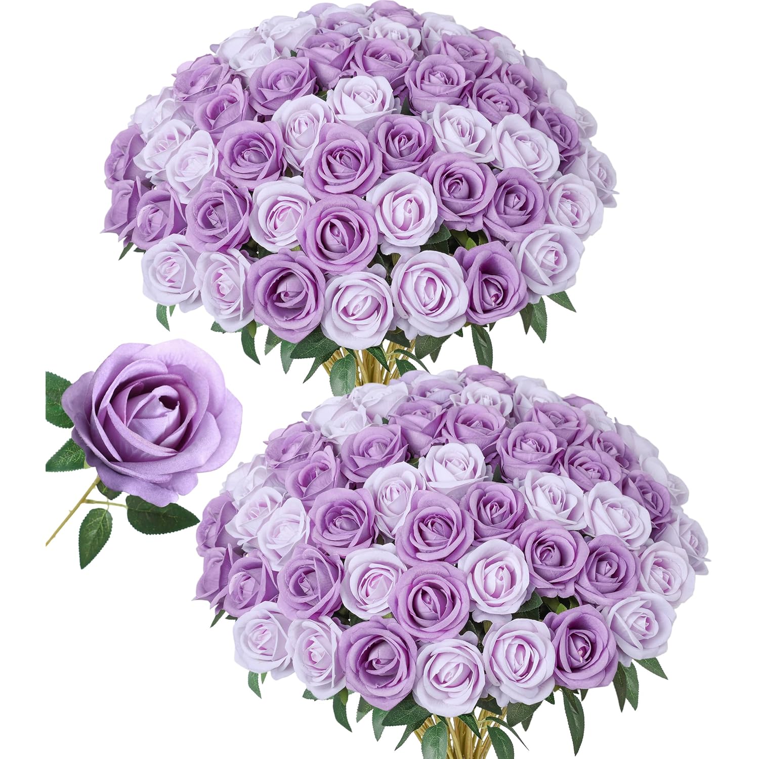50 Pcs Purple Roses Artificial Flowers, Fake Roses With Stem Realistic Silk Roses For Diy Wedding Bouquets Table Centerpieces Arrangements Baby Shower Birthday Home Decor Valentine'S Day Gift For Her