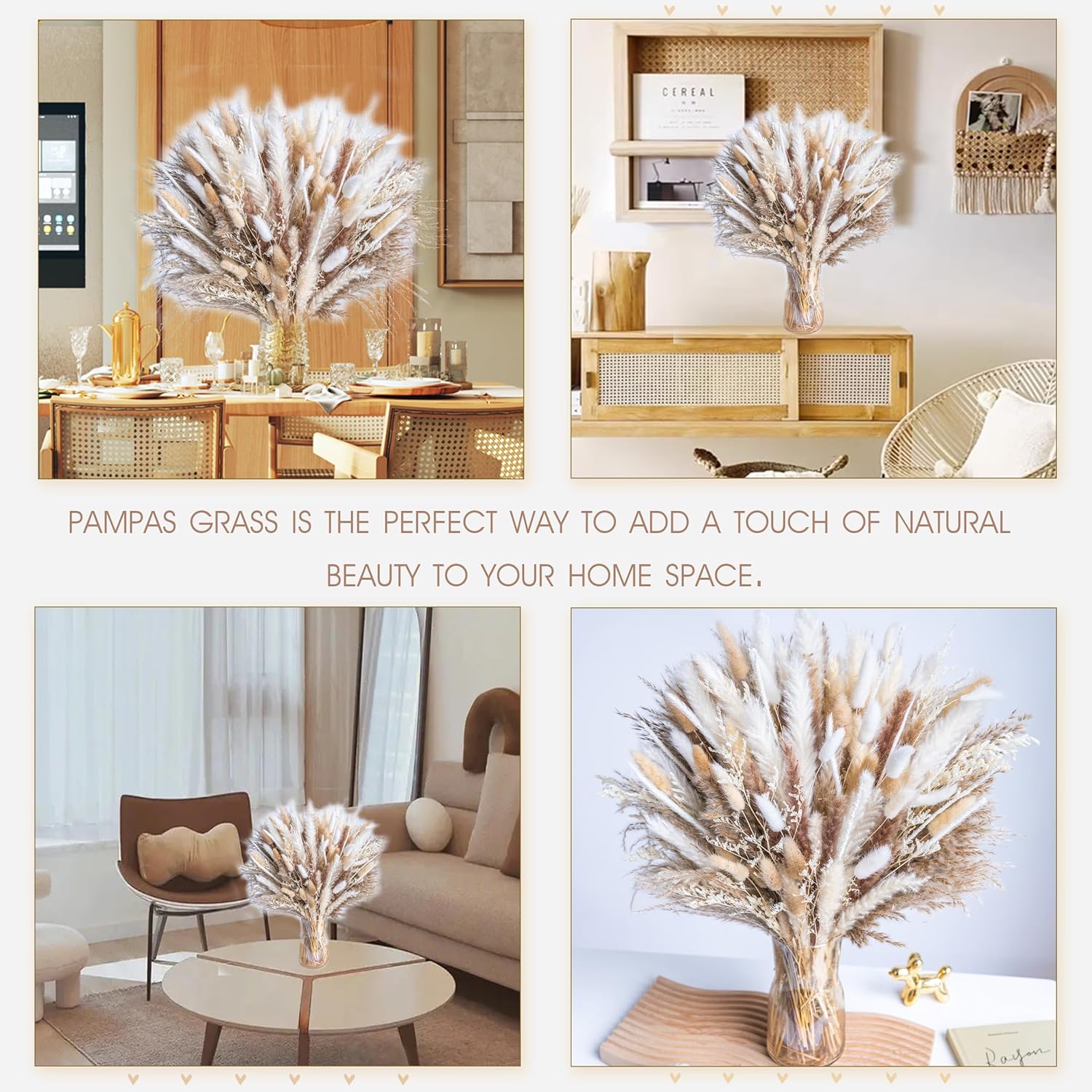 220Pcs Natural Dried Pampas Grass Boho Home Decor Bouquet Phragmites Dried Flowers Bouquet For Wedding Floral Arrangements Home Decorations (220Pcs)