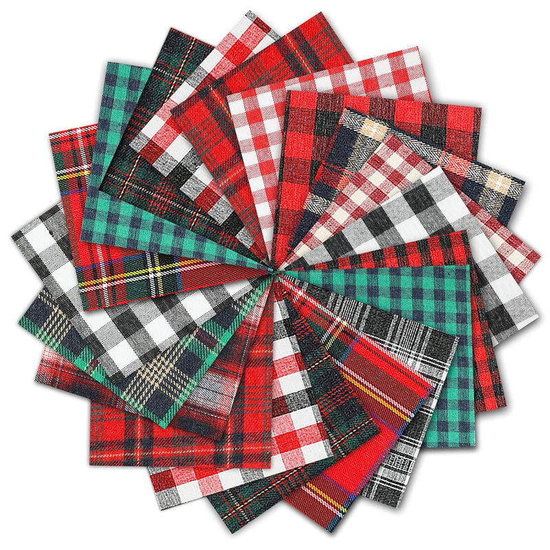 30Pcs Christmas Plaid Fabric Squares Buffalo Check Cotton Fabric Squares Red G