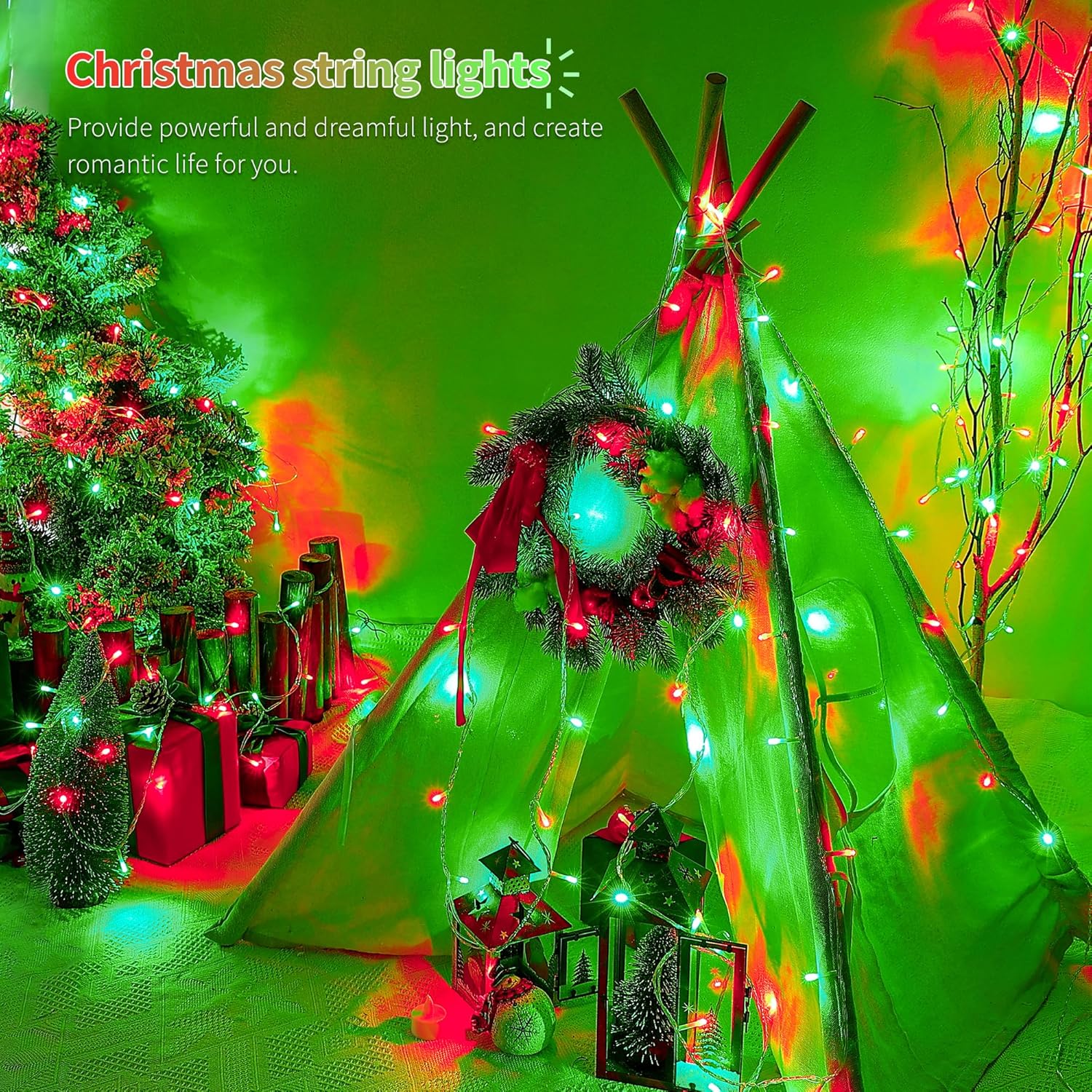 Red And Green String Lights, 33Ft 100 Led Christmas Lights Plug In,8 Modes Twinkle Fairy Light Waterproof For Indoor Out