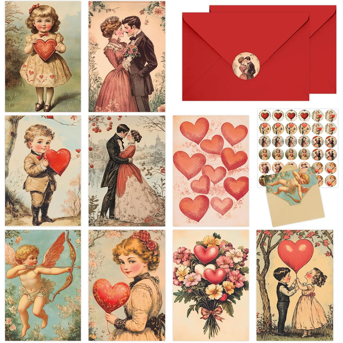 Vintage Valentines Day Cards, 36 Pcs Retro Valentine Postcards For Her Him With Envelopes And Stickers, Classic Romantic Greeting Cards For Girlsfriend Boyfriend Wife Husband Gift Exchange
