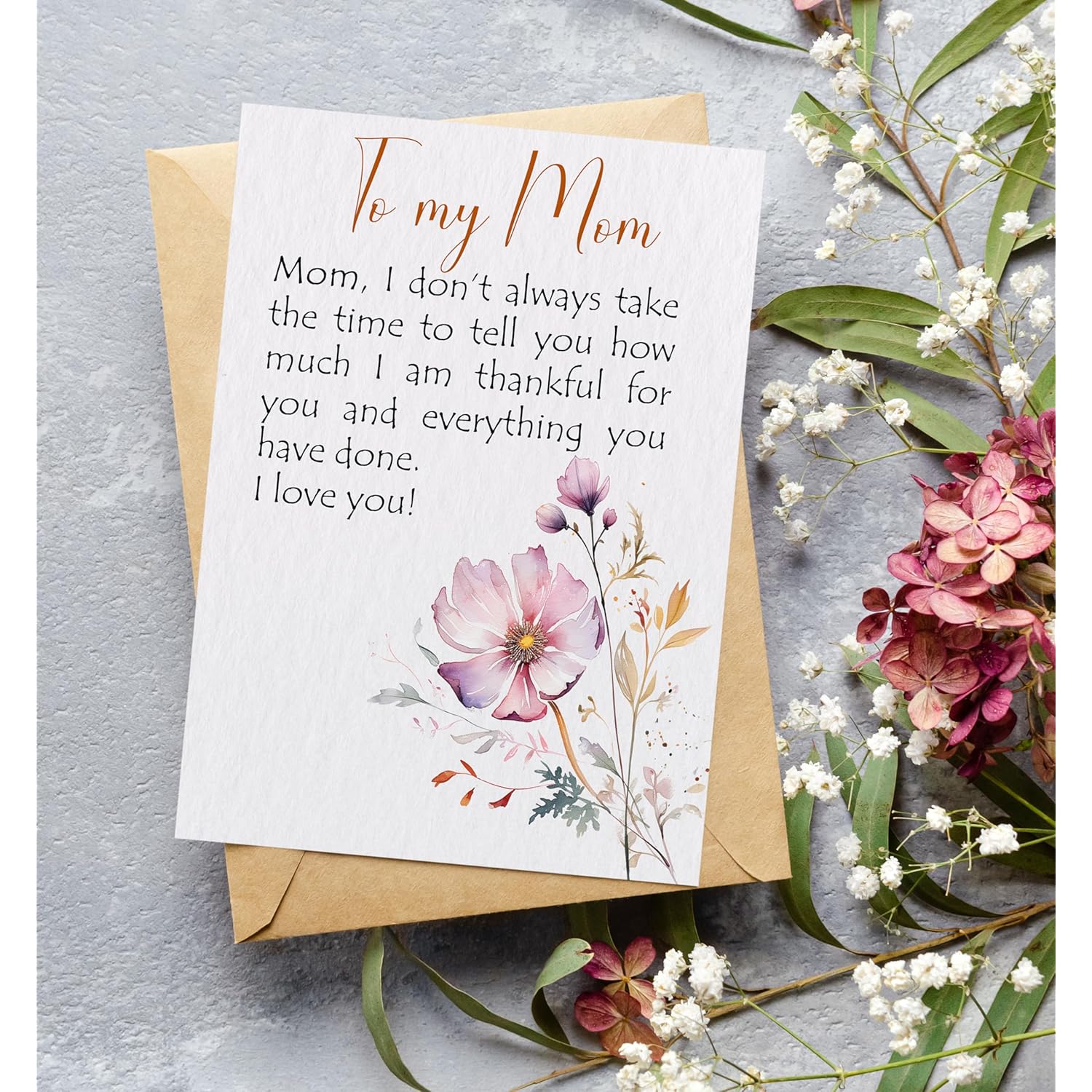 Mothers Day Card For Mom From Daughter, Son – 5X7 Folded Greeting Card With Envelope & Sticker – Sweet, Heartfelt & Premium 350Gsm Cardstock – Birthday, Christmas, Thanksgiving, Valentines Gift For Mom