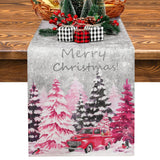 Christmas Tree Table Runner Snowflake Red Truck Table Runner Merry Xmas Farmhouse Winter Holiday Kitchen Dining Decoration For Indoor Outdoor Home Party Decor, 13 X 72 Inch, Pink
