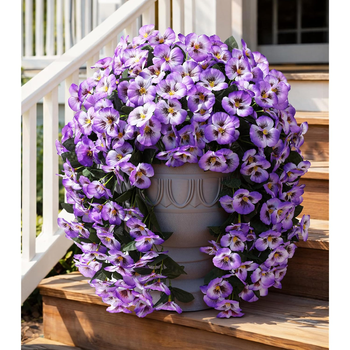 Artificial Flowers For Outdoors 2Pcs Faux Silk Pansy Vines Lush Uv Resistant Fake Hanging Flower Plants For Outside Porch Yard Patio Window Box (Light Purple)