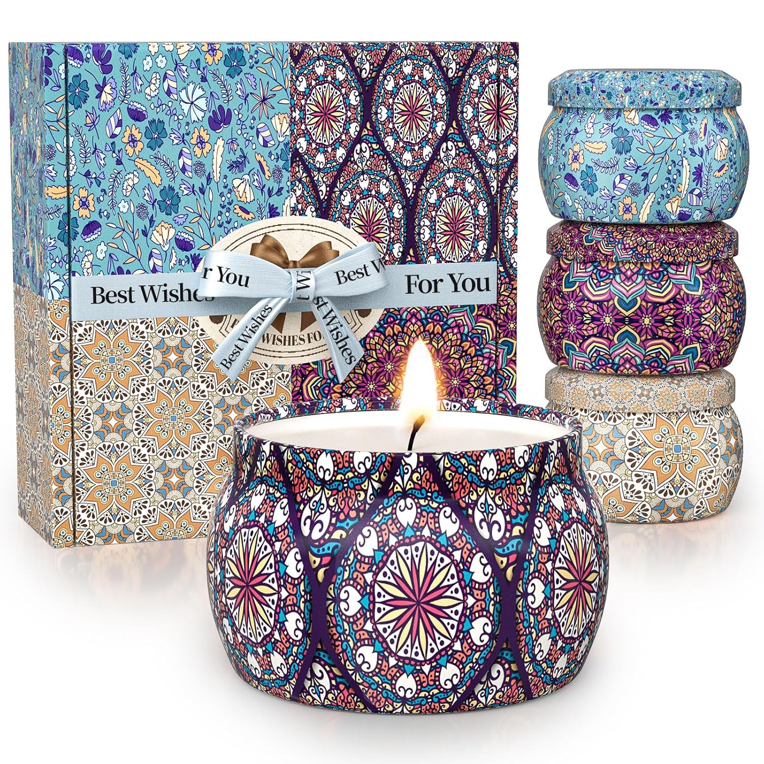 Scented Candle Set, 4 Pack Soy Wax Candles, 120H Burn Time, Ideal Gifts For Women, Birthday Presents