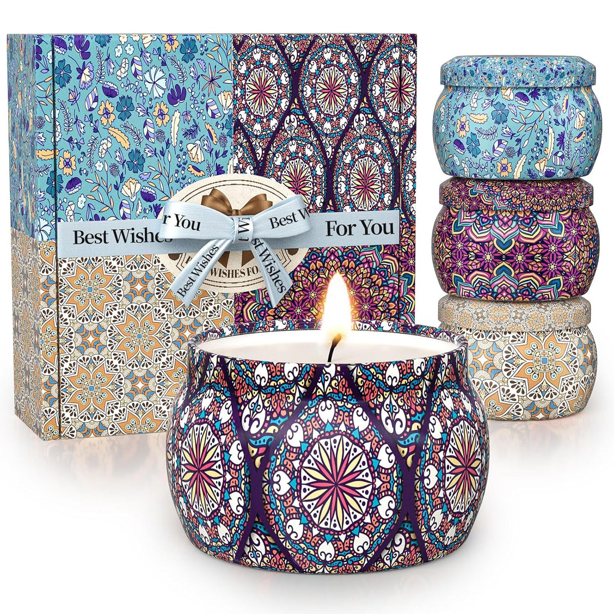 Scented Candle Set, 4 Pack Soy Wax Candles, 120H Burn Time, Ideal Gifts For Women, Birthday Presents