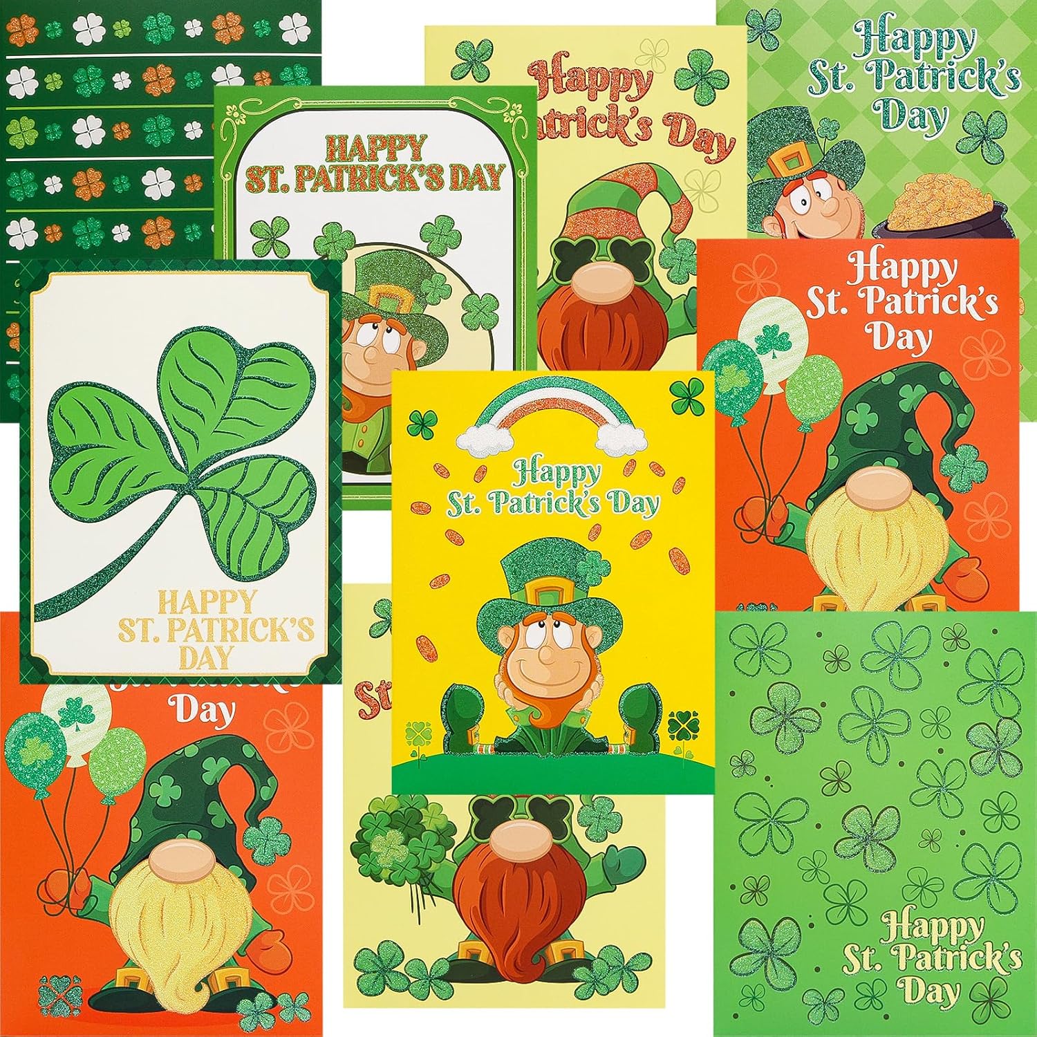 St.Patrick'S Day Cards With Envelopes 24 Pack Glitter Shamrock Cards Blank Inside Party Supply Green Cards
