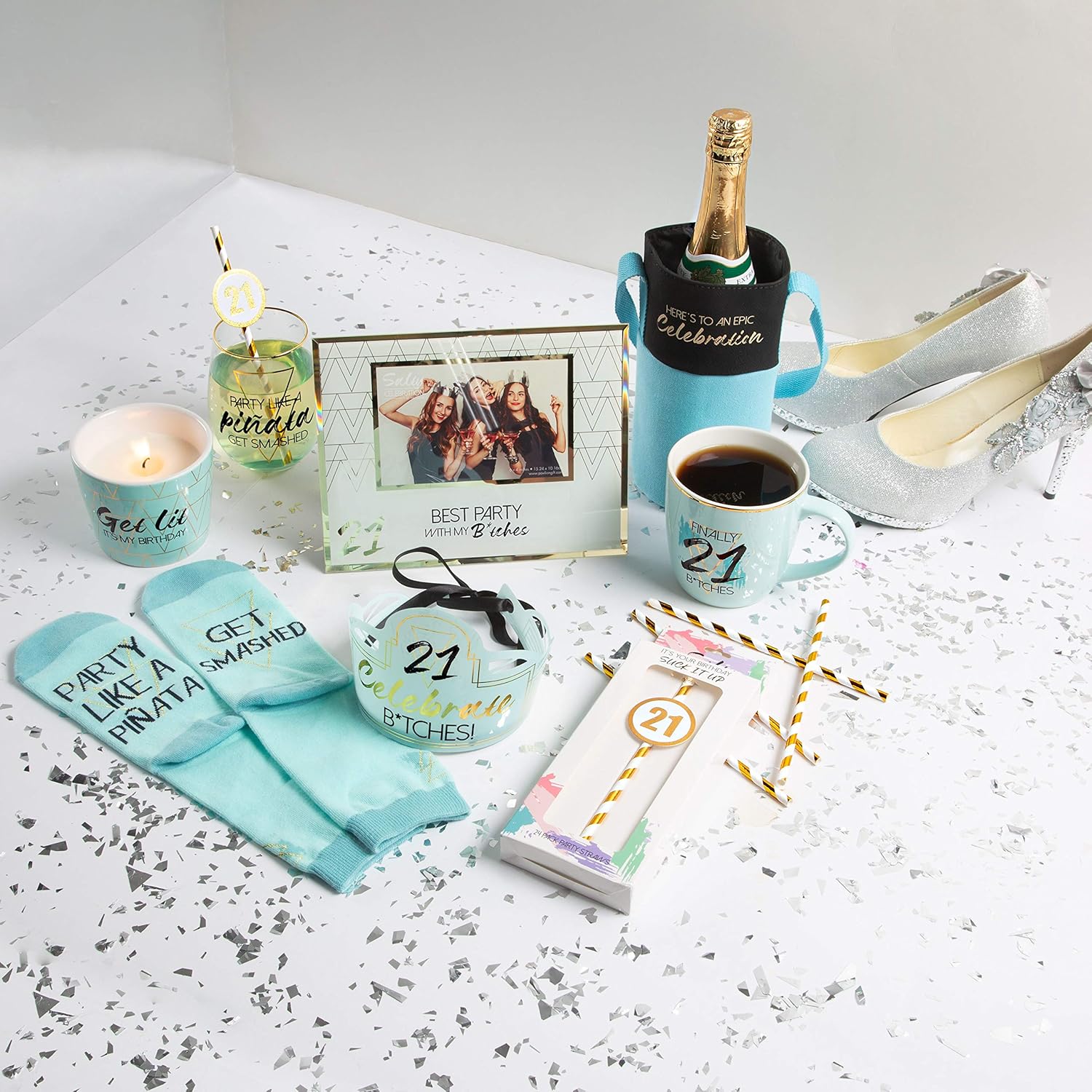Pavilion Gift Company Green Get Lit It's My Birthday Gold 8oz Tranquility Funny Single Wick Candle in Ceramic Vessel