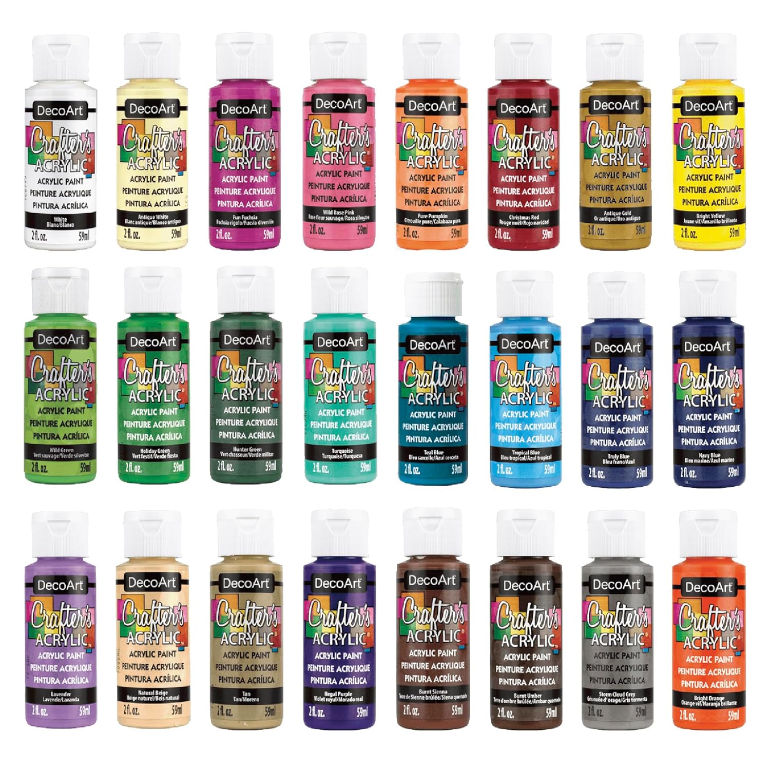 DecoArt Crafter’s Acrylic Paint Set – Popular Colors, 24 Bottles (2 fl oz) – Easy Craft Paints, Classrooms, Art Projects & DIY Crafts