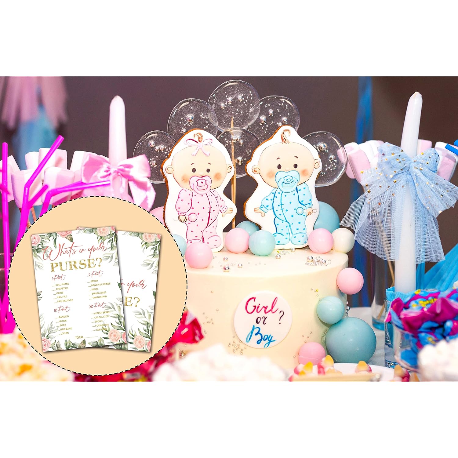 Baby Shower Games For Boys Or Girls - Baby Shower Game - Floral Greenery Gender Reveal Party/Baby Bump Party Supplies Activities - Pack Of 30 Game Cards(A07)