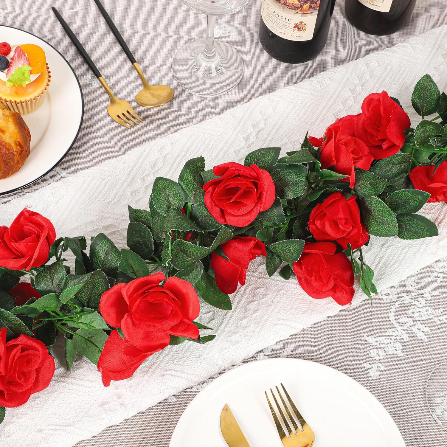 4 Pack 32 Ft Red Flower Garland Artificial Rose Vines Roses Fake Vine Flowers Plants Party Supplies For Holiday Wedding Garden Craft Art Decoration