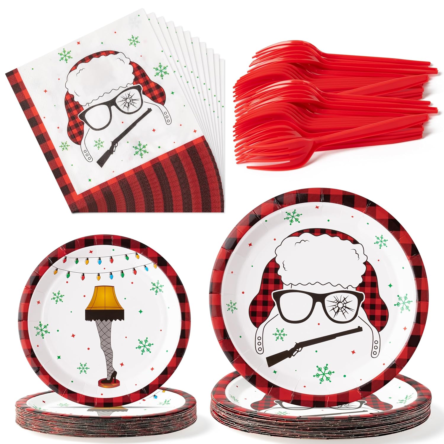 Christmas Plates Napkins Tableware - 96Pcs Funny Xmas Movie Party Forks Dinnerware Set Decorations Supplies, Winter Story Themed Disposable Tableware Favor For Christmas Holiday (24 Guests)
