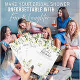 Bridal Shower Bachelorette Games - White Rose Floral - He Said She Said, Find The Guest Quest, Would She Rather, Bingo Game - 25 Games Each, Printed Front And Back, 1 Game Per Side