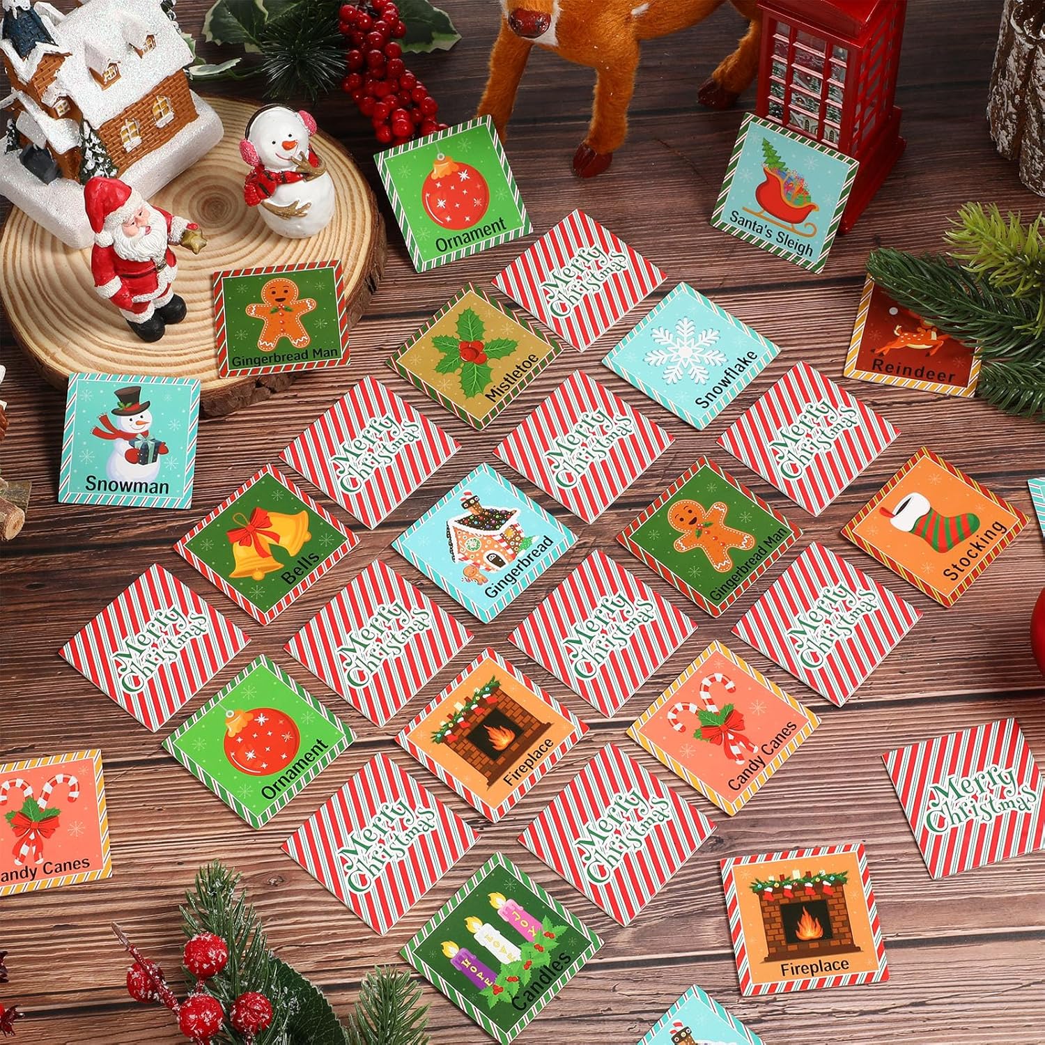 48 Pcs Christmas Memory Matching Games Holiday Matching Cards Xmas Memory Game Concentration Cards For Winter Educational Gifts Favors Family School Supplies
