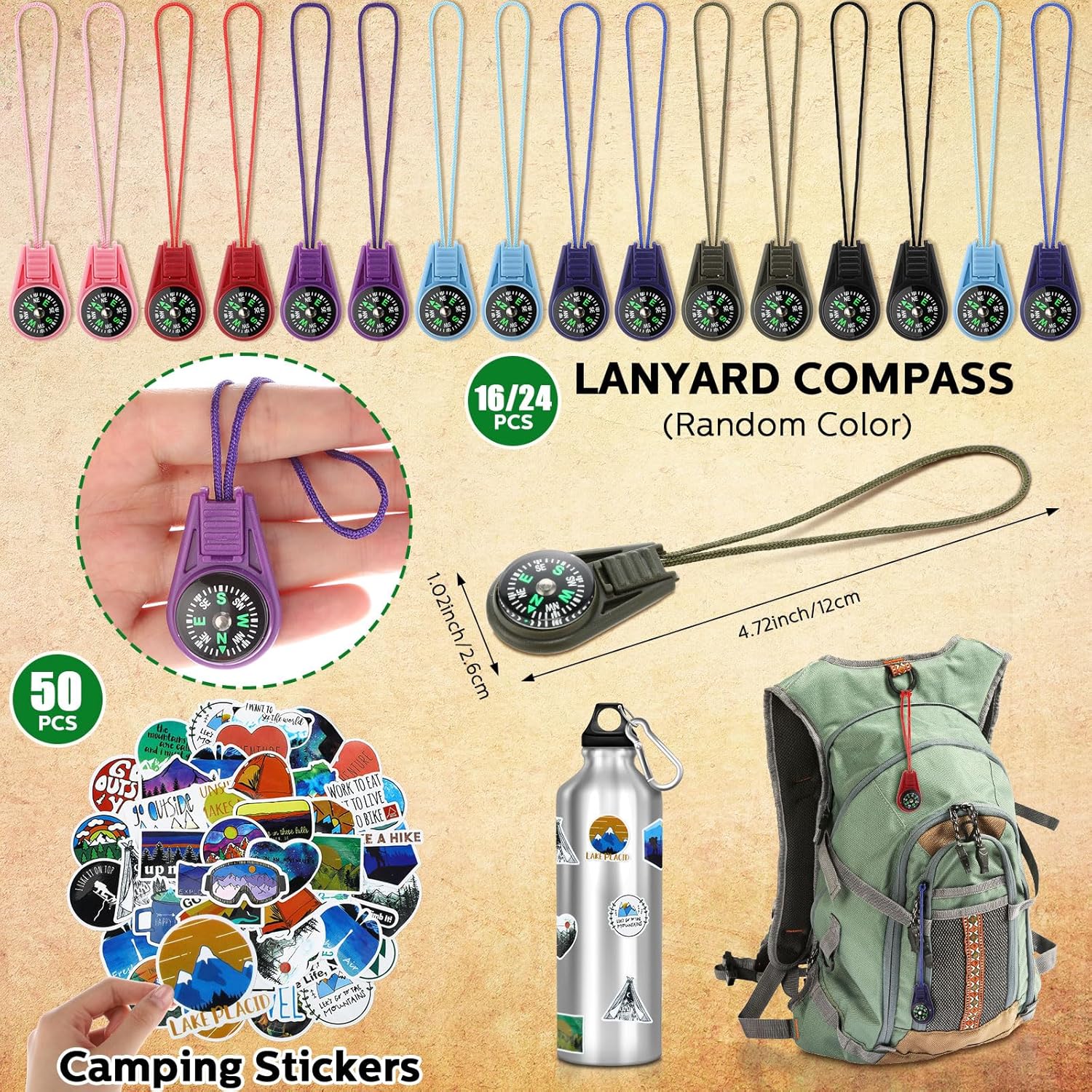 130 Pcs Camping Party Favors Happy Camper Party With Silicone Bracelets, Mini Compass, Mini Flashlight Keychains, Stickers, Bag And Tag Adventure Friend Birthday (Classic Style)