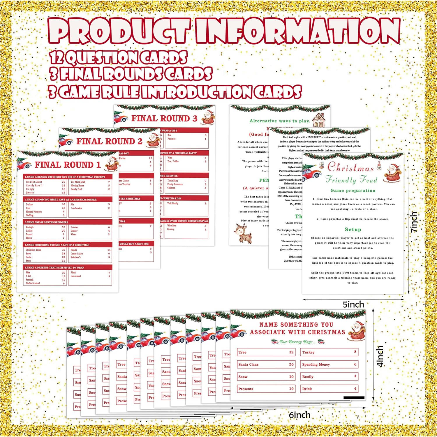Christmas Friendly Feud Game, Christmas Trivia Quiz, Family Feud Baby Shower Game, Christmas Games For Family Party Activity Favors Supplies-12 Question Cards And 3 Final Rounds Cards-05