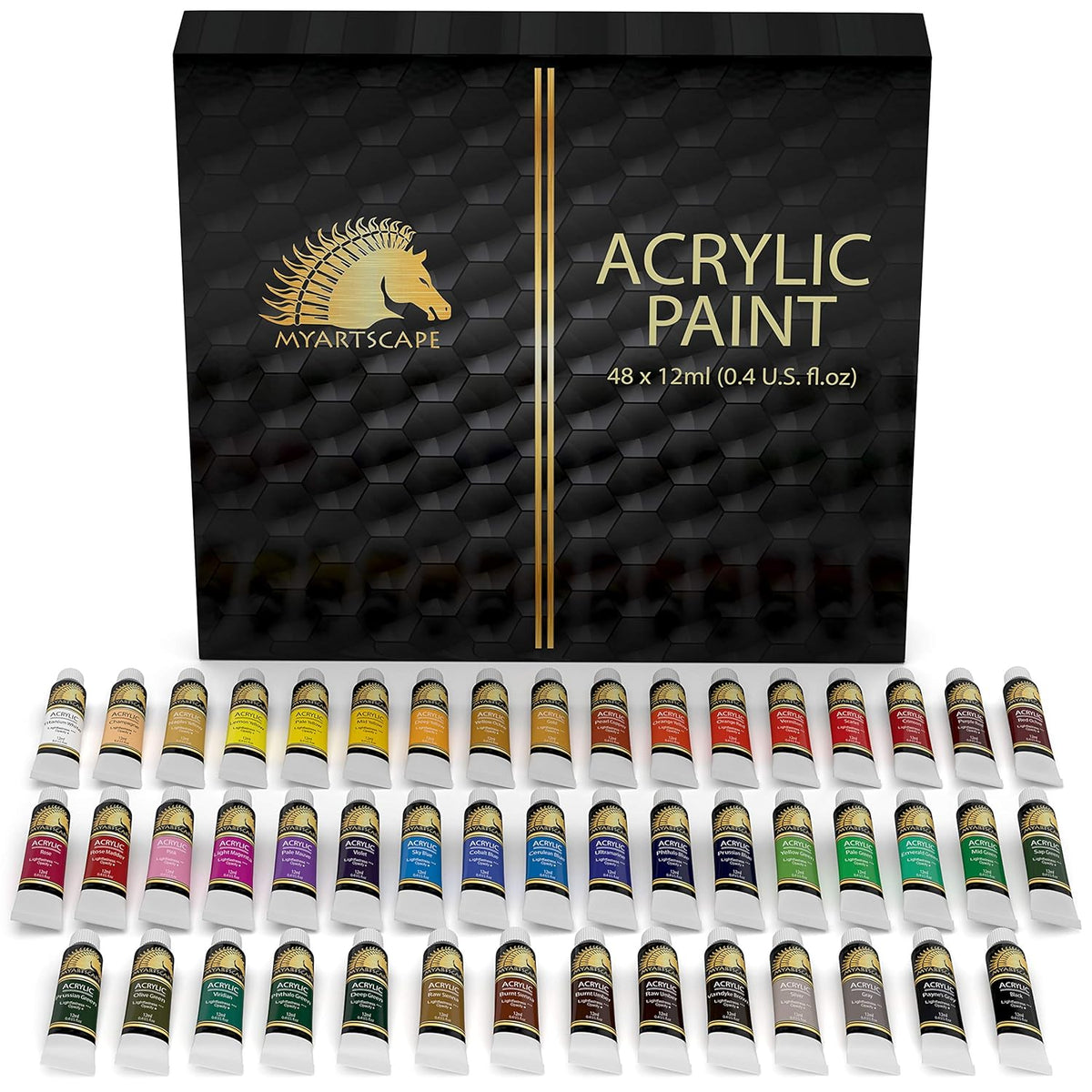 Acrylic Paint Set - 48 X 12Ml Tubes - Lightfast - Heavy Body - Non Fading - Vibrant Colors - Artist Quality Painting Supplies - Professional Grade Paints