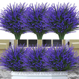 12 Bundles Fake Outdoor Flowers Uv Resistant Plants Artificial Lavender Faux Plastic Shrubs Window Box Garden Porch Home Decor(Purple)