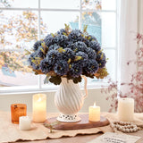 18 Heads Ink Blue Artificial Chrysanthemum Flowers Fake Mums Ink Blue Kiku Gothic Flowers Bouquet Silk Chrysanthemums For Indoor Outdoor Table Centerpiece Vase Pots Decoration, 2 Pcs