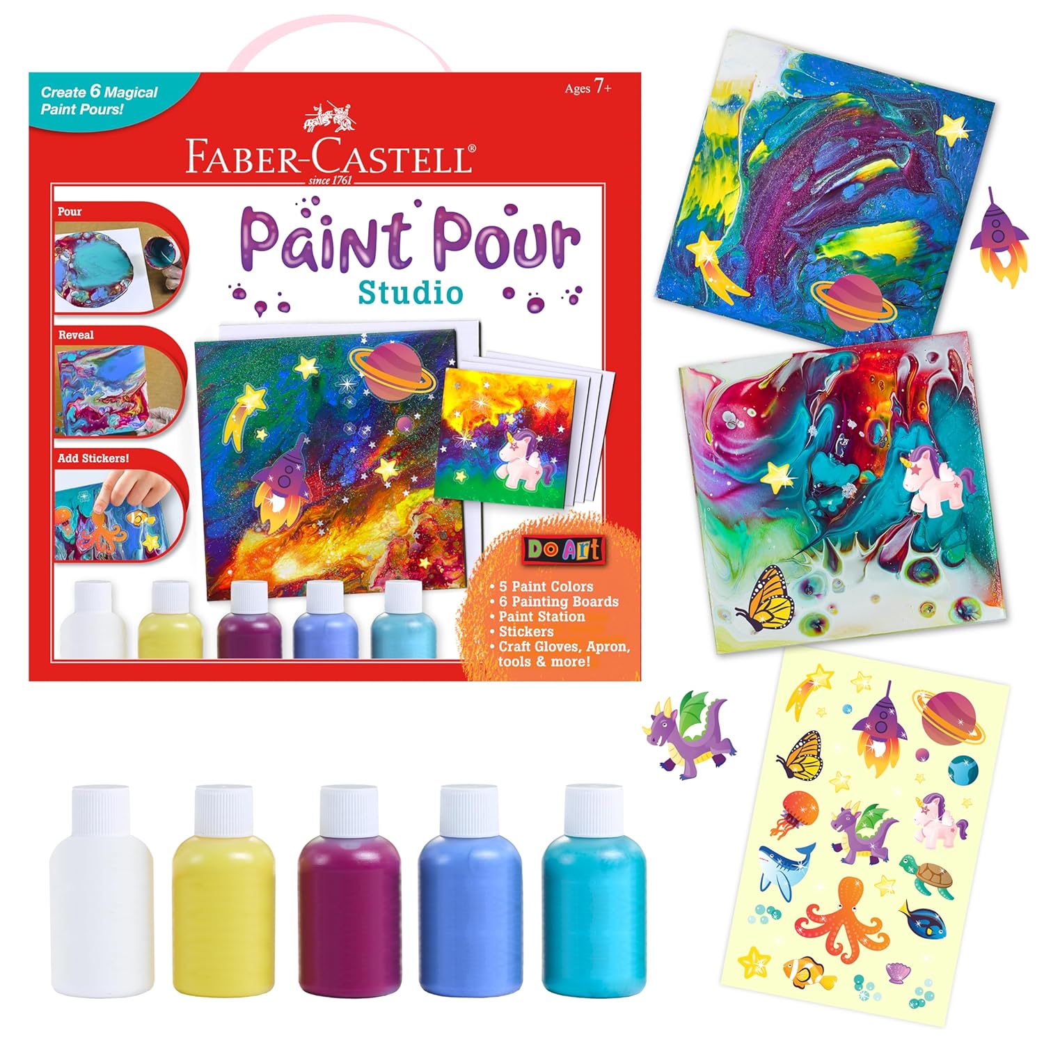 Faber-Castell Do Art Paint Pour Studio - No Mix Acrylic Paint Pouring Set for Kids - Makes 6 Fluid Art Projects, Multi (FC14342)