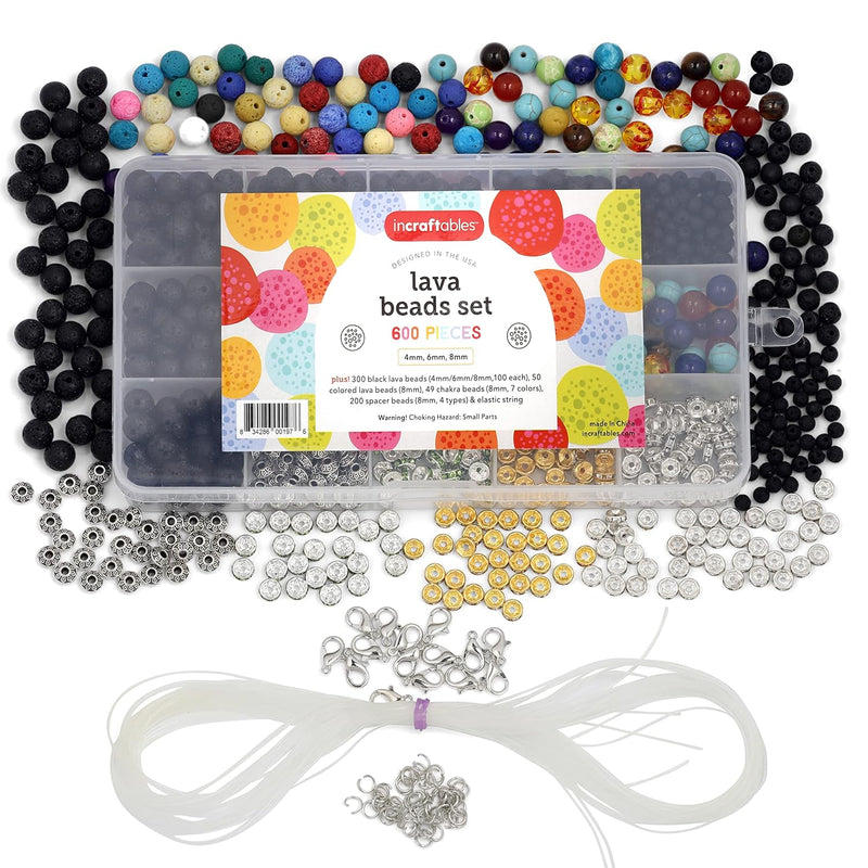 Lava Beads Set For Diy Jewelry & Bracelet Making (1000Pcs). Bulk Black