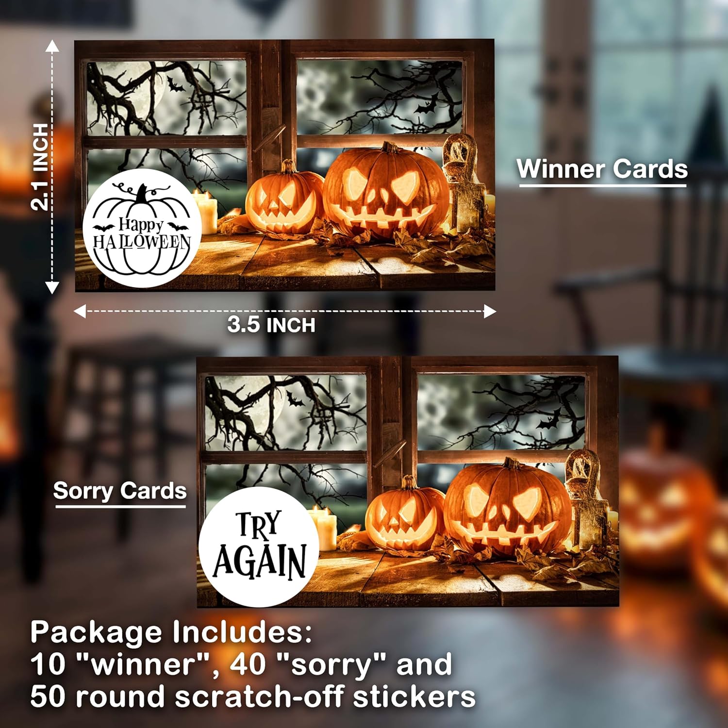 Halloween Scratch Off Cards (50 Pack), Halloween Scratcher Tickets, Spooky Party Game For Wedding Baby Shower Birthday Supplies Decorations - A01