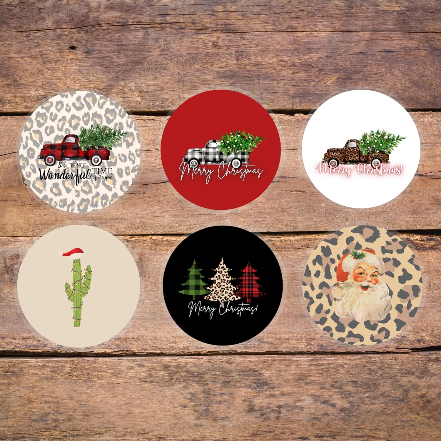 Freshie Christmas Holiday Cardstock Cutouts Rounds 2.5” In Random Mix | 24Pk| For Scented Aroma Beads Bake With Mold For Car Freshie Designs, Western, Santa Leopard Print, Cactus With Lights, Plaid