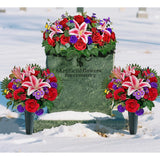 Artificial Cemetery Flower With Vases For Grave, 3Pc,Red Rose Headstone Flower Saddle (Vases Included)