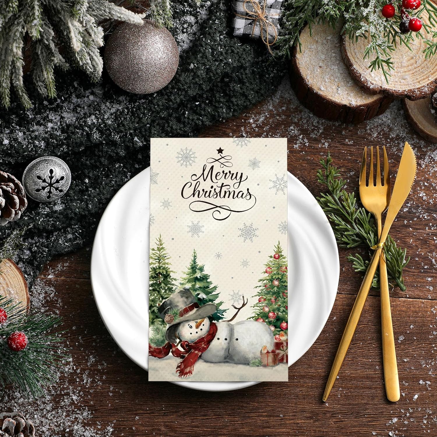 100 Pcs Christmas Snowman Napkins Paper Merry Christmas Guest Napkins Disposable Xmas Paper Hand Towels For Guest Bathroom Dinner Decorative Kitchen Dining Table Party Supplies(White)