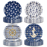 32 Pcs Nautical Anchor Paper Plates -7 Inch Nautical Disposable Navy Anchor Dessert Plates | Cruise Ship Party Decorations for Boys Birthday, Baby Shower, Sailor Boat Themed Party Supplies, 4 Styles