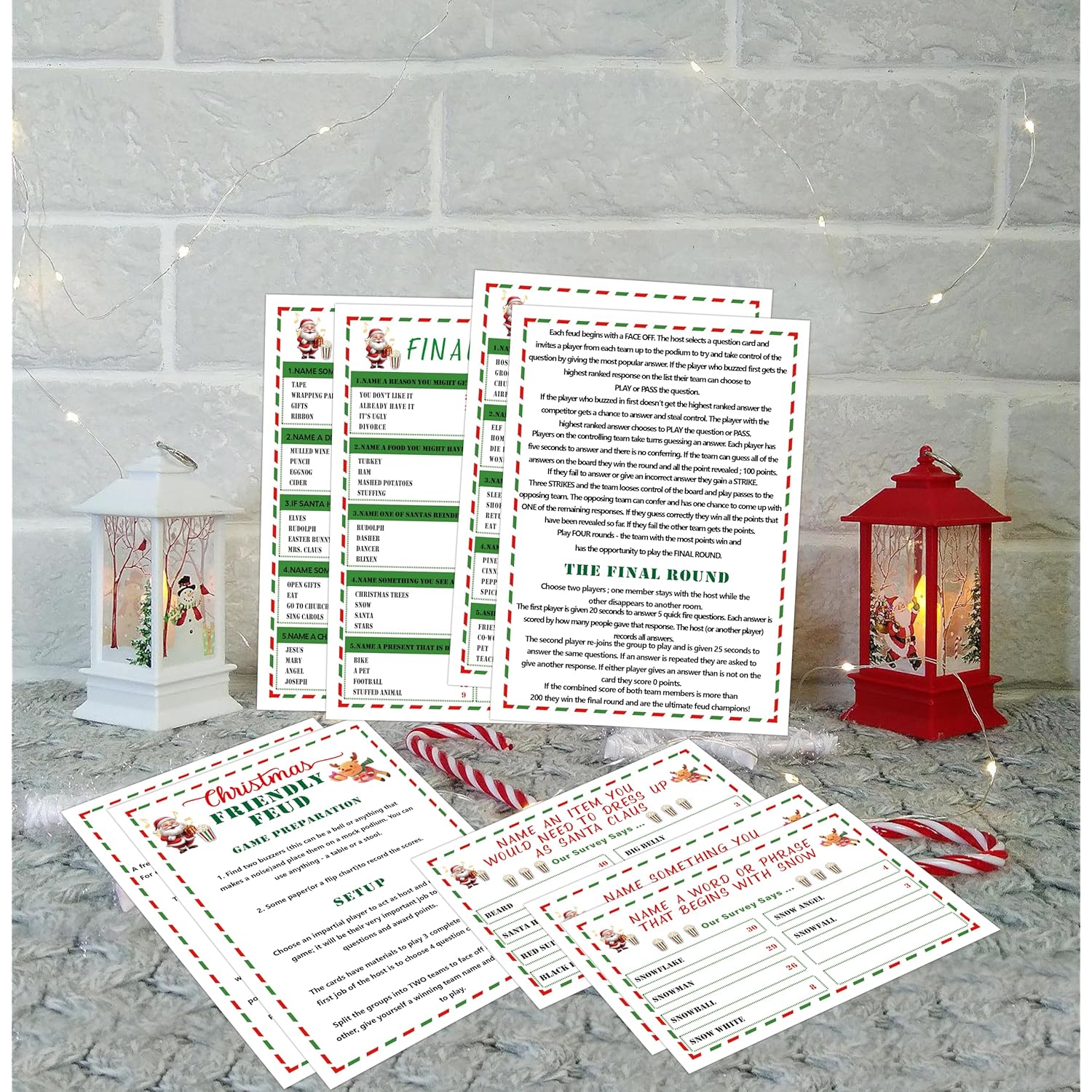 Christmas Friendly Feud Quiz, Family Game Night, Baby Shower Cards For Adults, 12 Question & 3 Final Round Cards, Party Favors Supplies-Mq6