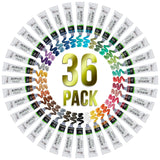36-Color Metallic Acrylic Paint Set - 18Ml Tubes - Acrylic Paint For Canvas Painting, Wood Crafts & Rock Painting - Color Mixing Wheel