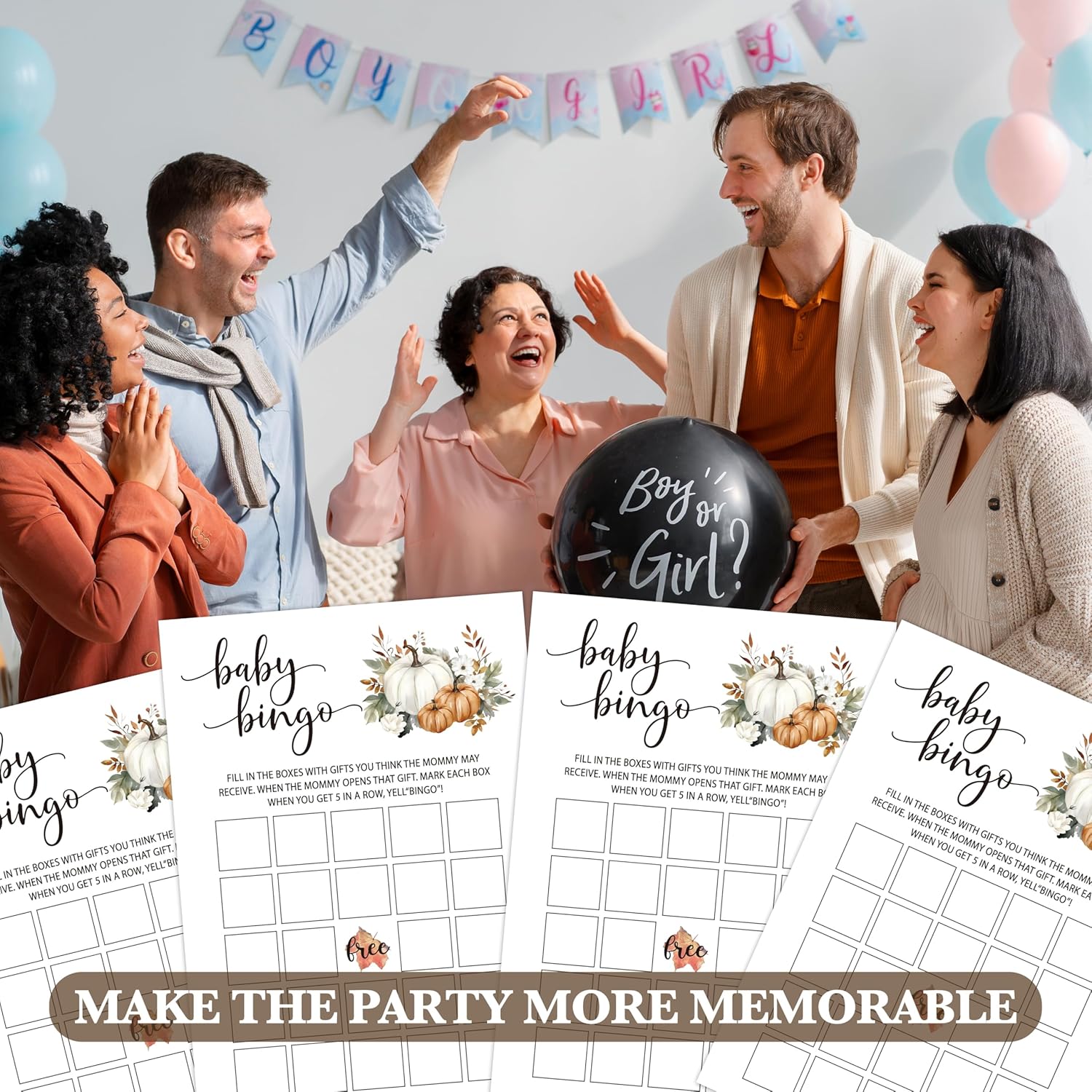 Fall Baby Shower Games, Baby Shower Bingo Themed Gender Reveal Party Game, Fall Festival Games Cards With Pumpkin Design, Boho Baby Shower Games, Thanksgiving Party Supplies -01