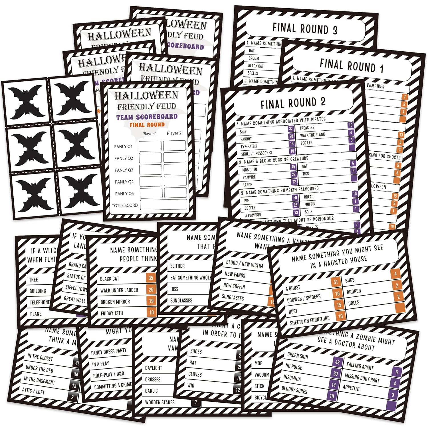 Halloween Friendly Feud Card Game, Halloween Party Game For Family Activity, Halloween Games For Adults, Feud Quiz, Halloween Quiz(Wsfeud01)