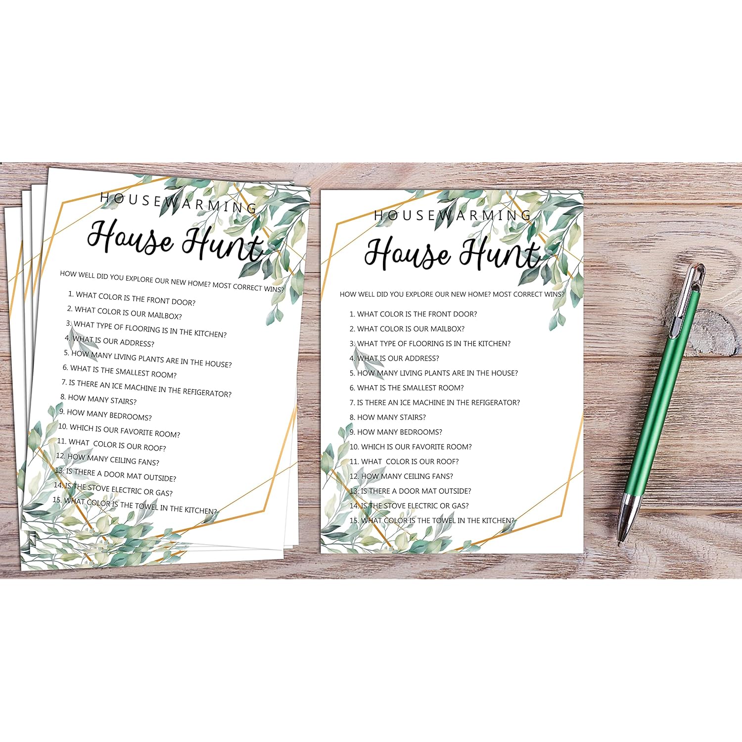 Housewarming Party Games, House Hunt, Greenery New Home, New House, New Homeowner Party Games Cards, 30 Sheets Each Pack