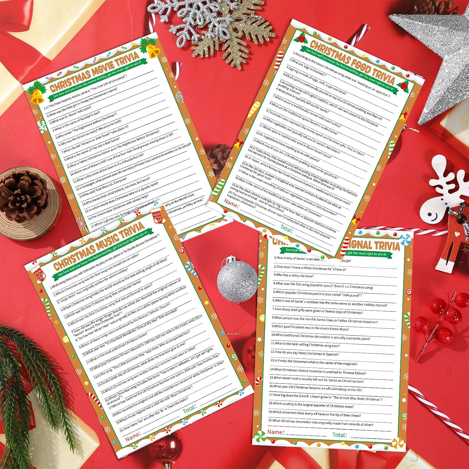 104Pcs Christmas Party Trivia Game Cards Xmas Festival Guessing Activity Christmas Question And Answer Cards For Adults Family Friends Coworkers Groups Winter Holiday Party Supplies (Gingerbread)