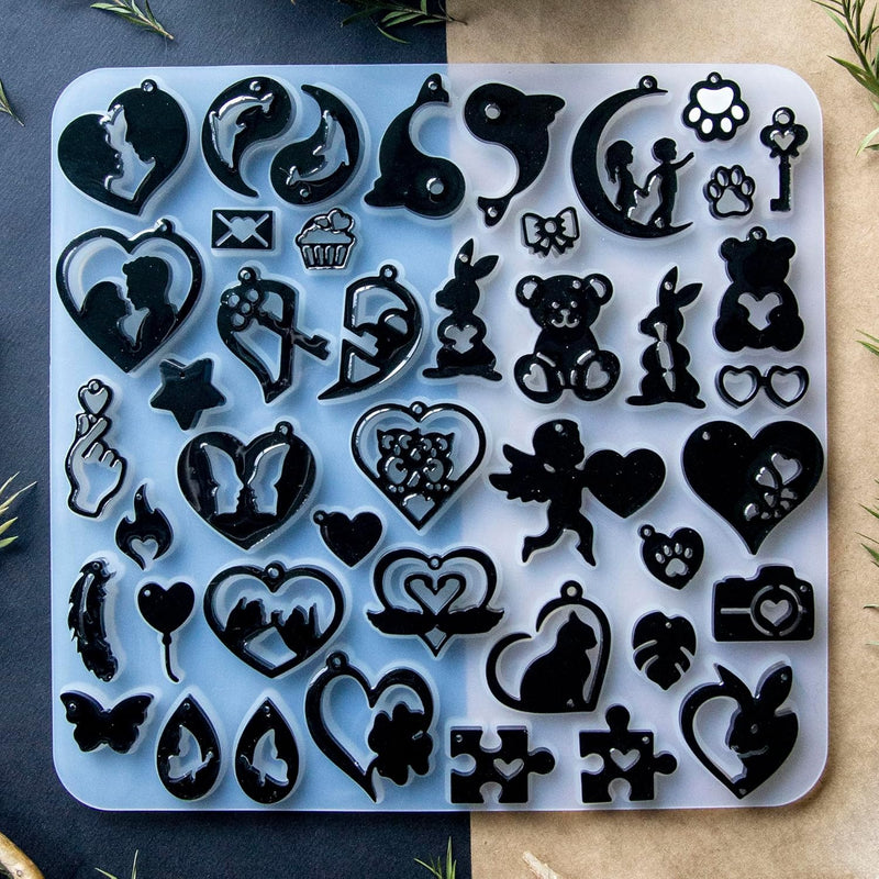 Keychain Resin Molds Silicone With Hole, 43Pcs Uv Resin Jewelry Mold, Epoxy Resin Molds For Keychain Pendant Jewelry Making Molds For Epoxy Resin Earring Mold, Earrings, Necklace