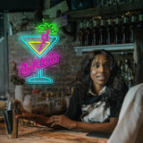 Cocktails Neon Sign Dimmable USB LED Martini Glass Wall Light for Bar Pub Man Cave Party Decor