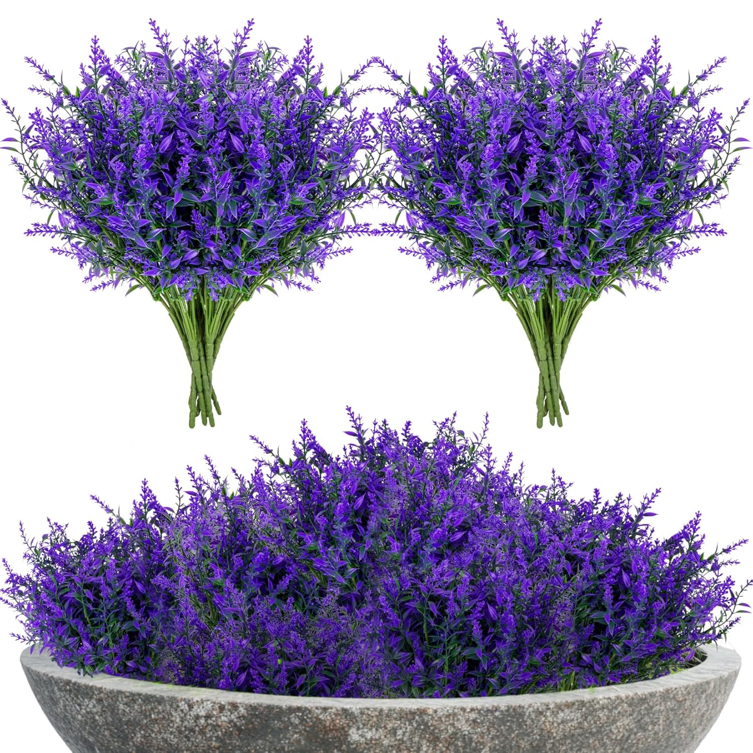 Artificial Lavender Flowers - 7 Pcs Artificial Flowers For Outdoors Faux Lavender Plants Uv Resistant Plastic Purple Fake Flower For Outside Indoor Porch Patio Window Planter Bouquet Decor