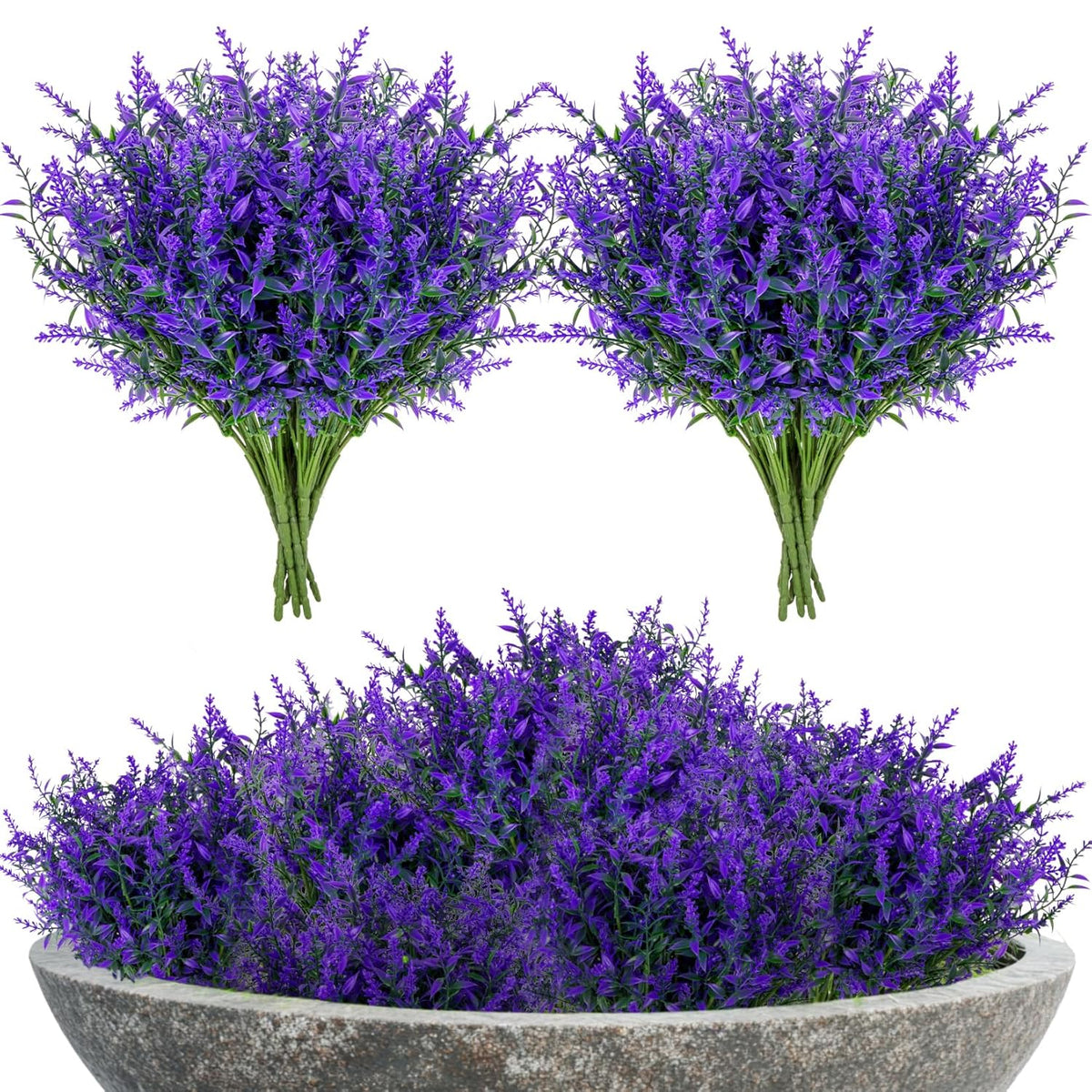 Artificial Lavender Flowers - 7 Pcs Artificial Flowers For Outdoors Faux Lavender Plants Uv Resistant Plastic Purple Fake Flower For Outside Indoor Porch Patio Window Planter Bouquet Decor