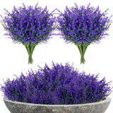 Artificial Lavender Flowers - 7 Pcs Artificial Flowers For Outdoors Faux Lavender Plants Uv Resistant Plastic Purple Fake Flower For Outside Indoor Porch Patio Window Planter Bouquet Decor