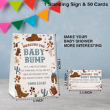 Measure The Baby Bump Baby Shower Game Set, 1 Standing Sign With 50 Guessing Cards, Boho Wild West Gender Reveal Party Decorations Supplies - C05