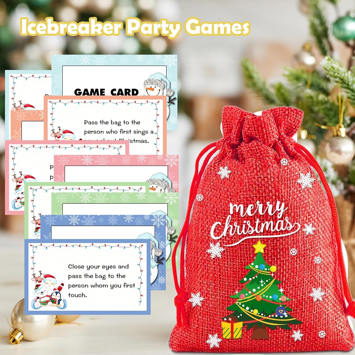 Christmas Passing Game Set, Christmas Games For Families, Funny Xmas Party Game Cards With A Passing Bag For Family Friends, Family Games Night,Team Ice Breaker Games - 04
