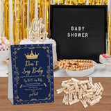 Royal Prince Baby Shower, Don'T Say Baby Game For Baby Shower (One Sign With 50 Mini Clothespins), Crown Navy Gold Theme Baby Shower Decorations, Gender Reveal Game-Dsbb05