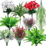 24 Pcs Outdoor Artificial Plants Uv Resistant Faux Plant Fake Greenery Stems Faux Shrubs Flower For Outside Hanging Front Porch Patio Garden Window Box Home Wedding Summer Spring Decor(Green Red)