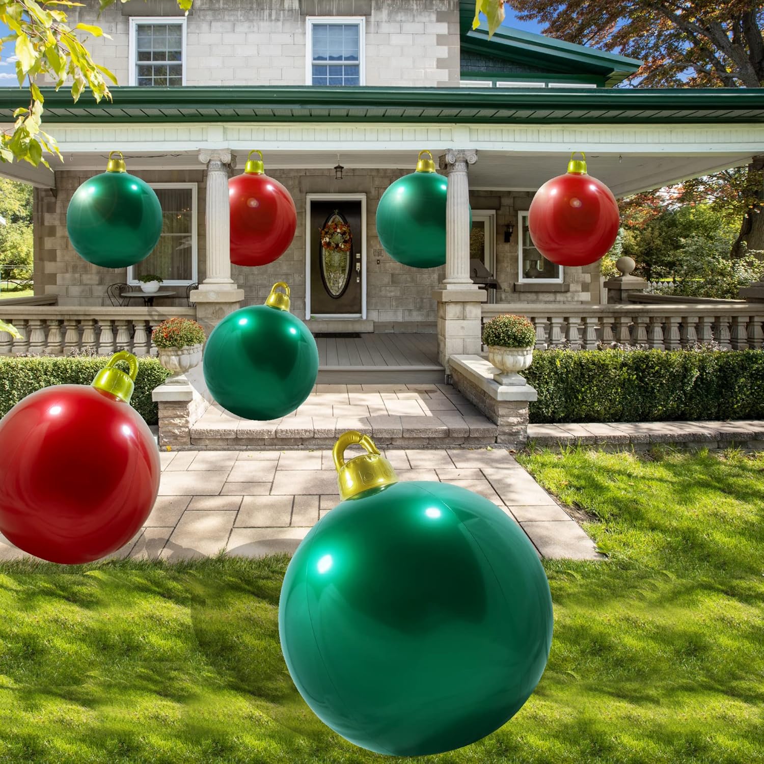 Christmas Decorations Inflatable Balls Outdoor, Large Modern 24 Inches Christmas Ornaments Indoor, Reusable Blow Up Yard