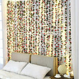 2Pcs 16.4Ft Flower Garland Artificial Rose Vines With 16.4Ft String Lights, Cute Fake Hanging Flower Vines Floral Garland Decorations For Wedding Party Wall Room Decor Aesthetic