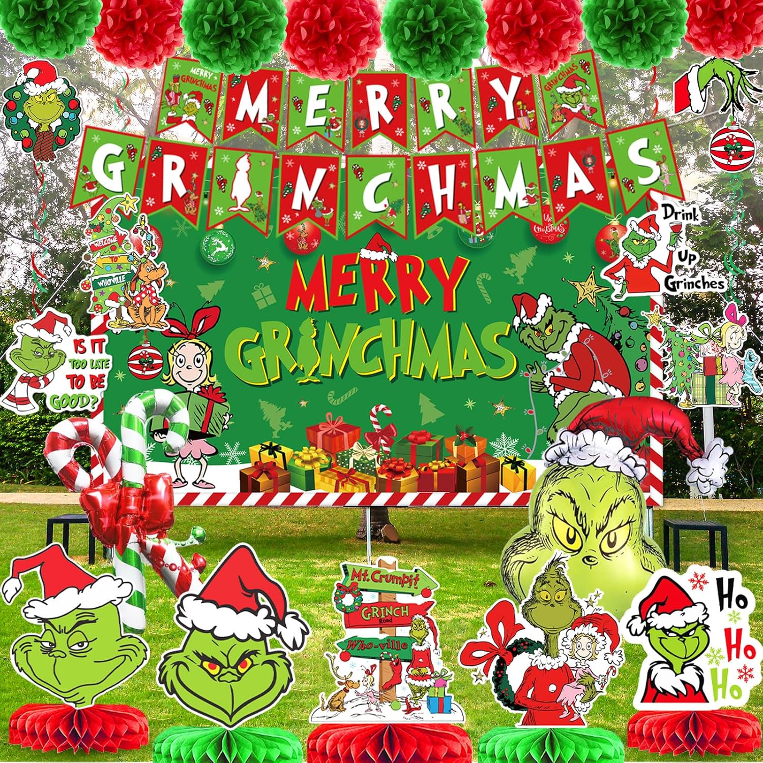 Merry Christmas Decorations Merry Banner Christmas Party Decorations Backdrop With Balloons For Party