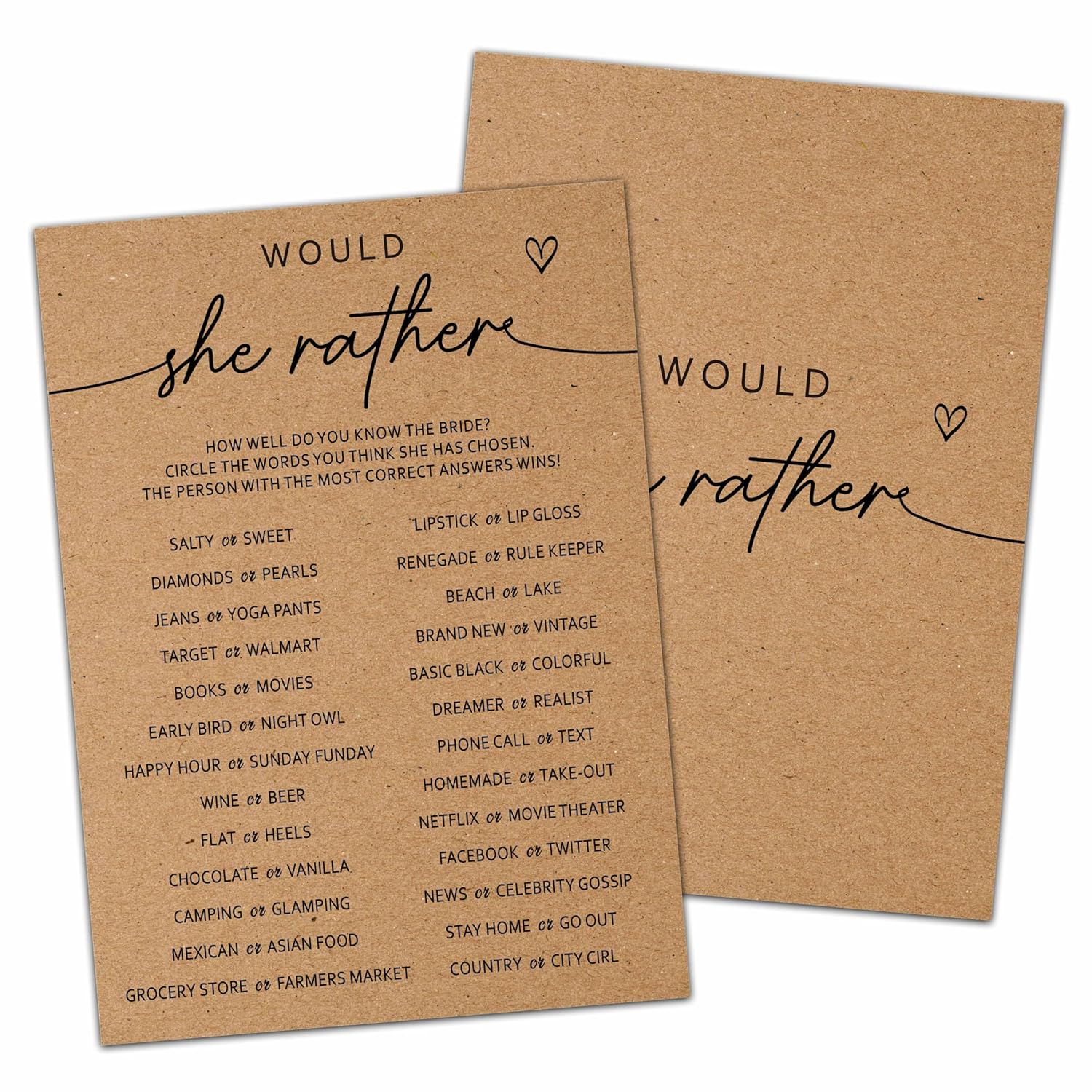 Kraft Bridal Shower Game, Would She Rather Bachelorette Party Games, Kraft Engagement Party Games For 25 Guests, Weddingdecorations (Kraft009)