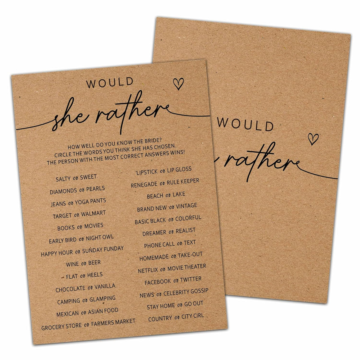 Kraft Bridal Shower Game, Would She Rather Bachelorette Party Games, Kraft Engagement Party Games For 25 Guests, Weddingdecorations (Kraft009)